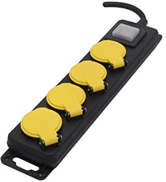 Chacon Steckdosenleiste, wasserdicht, 4 Steckdosen, 16 mit Schalter, Kabel 3 m, Schwarz