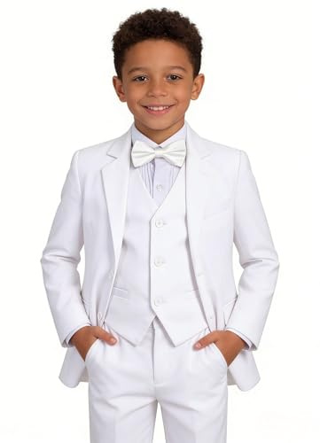Addneo Suit for Boys White,Toddler Boy Communion Dresses Suits 5 Piece Baptism Outfit Size 10