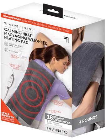 Calming Heat Massaging Vibrations Weighted Heating Pad by Sharper Image | Temperature Settings, Auto Shut-Off Feature, Gift for Holidays, Women & Men | 3 Heat, 6 Massage, 12” x 24”, 4 lbs