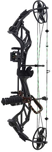 KIT- Jagdbogen aus zusammengesetzten Riemenscheiben Hellbow Thorns, einstellbar von 19-31/ 30-70 LBS. Schwarzer Rechtshänder-Bogen mit grünem und schwarzem Seil