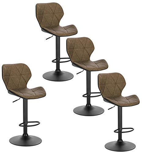 EUGAD 4X Barhocker Bistrohocker Designer Hocker Tresenhocker Retro höhenverstellbar und 360° drenbar mit Rückenlehne aus Kunstleder Metall Dunkelbraun, 0663BY-4