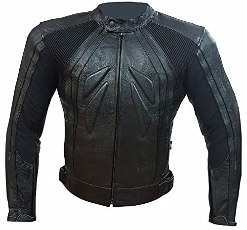 BI ESSE - Motorcykel läderväst, Racing/Sport stil, avtagbar klädsel, avtagbar värmeväst, Certifierade skydd (Svart, Svart, XS