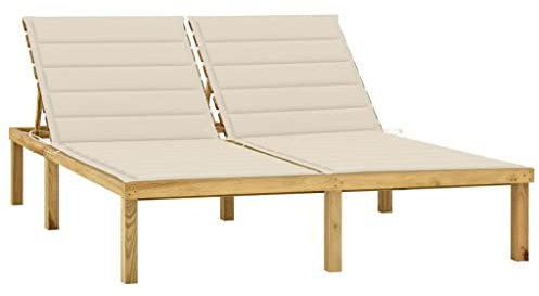 vidaXL Tumbona Doble y Cojines Crema Madera Pino impregnada