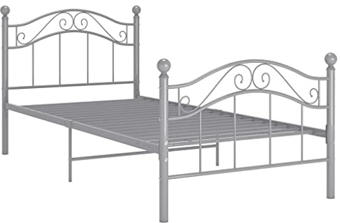 vidaXL Bett mit Lattenrost Metallbett Einzelbett Bettgestell Schlafzimmerbett Bettrahmen Ehebett Schlafzimmermöbel Grau Metall 100x200cm