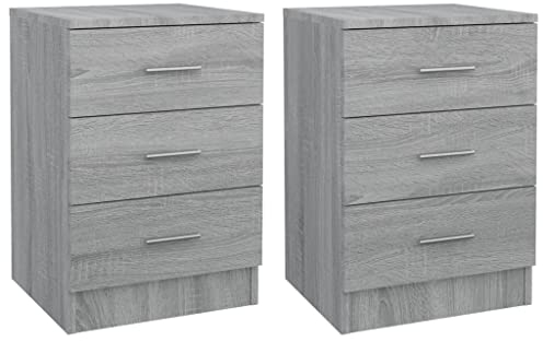 vidaXL 2X Nachttisch mit Schubladen Nachtschrank Nachtkonsole Nachtkommode Schlafzimmer Schrank Kommode Grau Sonoma 38x35x56cm Holzwerkstoff