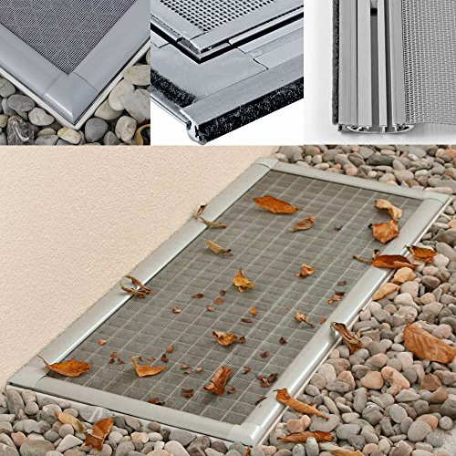 DILUMA Lichtschachtabdeckung Profi 115x60 cm 3er Set - Kellerschachtabdeckung mit Rahmen aus Aluminium und hochresistentem Pet-Screen Gewebe - kürzbare Schachtabdeckung - Montage ohne Bohren