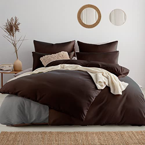 Soifox bettwäsche Braun 135x200 6teilig - 2 Bettbezüge 135x200 + 2 Kissenbezüge 80x80 + 2 Kissenbezüge 40x80 Weich und bügelfrei Mikrofaser mit Reißverschluss (6 TLG. 135 x 200 cm, Braun)