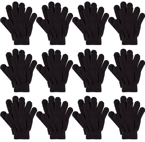 Glooarm 12 Pairs Kids Gloves Winter Toddler Full Fingers Knit Children Stretchy Warm Gloves Bulk for Boys Girls