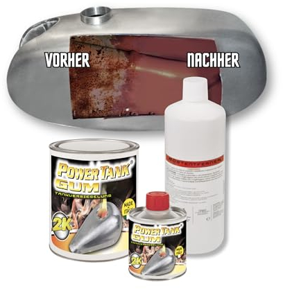 POWER TANK Tankversiegelung Motorrad 2k Gum elastischen 700 g Set Tankentroster Innen Versiegelung Tanksanierung Rost Tank Entrosten Und Versiegeln Tankinnenlack Tankbeschichtung Rostlöser Auto Moped