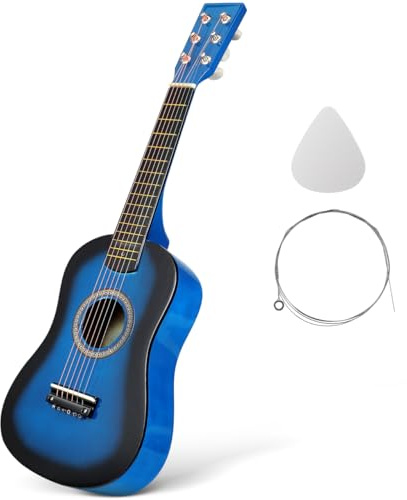 23 Inch Kids Acoustic Guitar, Beginner Folk Guitar, 6-String Wooden Toy for Children, Blue, Ideal for Learning and Entertainment
