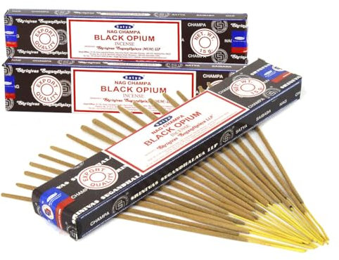 Satya Nag Champa - Bastoncini di incenso 100% naturali all'oppio nero, 3 confezioni, fatti a mano, utilizzati per alleviare lo stress, decorazioni spirituali, sbavature e meditazione