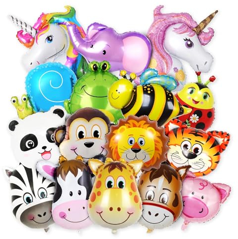 16 Stück Folienballon Tiere，Tierkopf Folienballons，Luftballons Tiere，Tier Luftballons Kindergeburtstag,Perfekt für Dschungelparty Dekoration Kindergeburtstage