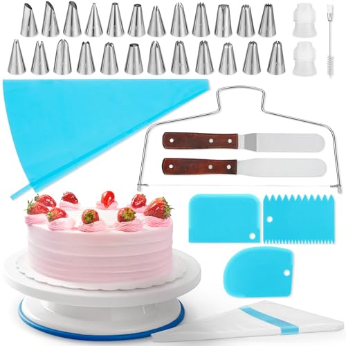 Kit per decorare torte EcoEarth (65 pezzi), set di accessori da forno con piatto girevole e 24 punte per glassa dal design unico, sac à poche, spatole e altro