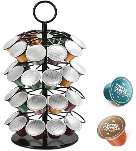 RDDAIPE Kapselhalter Drehbar, Kapselspender für 40 Nespresso Kapseln, Kaffee Kapselhalter, Kaffee Kapselständer Zubehör, Kapselständer zur Aufbewahrung von Kaffeekapseln, Drehbarer, Haltbar