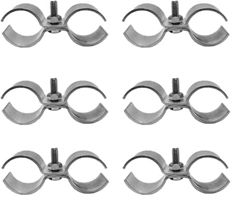 Hdtyyln 6 Set Double Pipe Clamp, Dog Kennel Clamps, Metal Fence Clips Parts, Stainless Steel Heavy Duty Chain Link Fence Panel Clamp for 25mm Round Pipe Panel Frame, Saddle Clamps with Bolts and Nuts