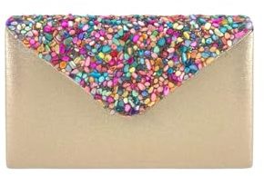 MODELISA - Bolso Clutch Cartera De Mano Piedra Cadena De Hombro Fiesta Noche Evento Boda Mujer (Dorado)