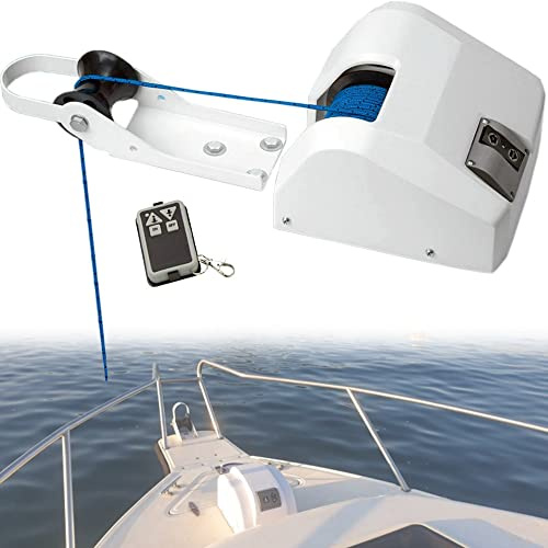 Treuil d'ancre électrique, treuil d'ancre marin Kit de guindeau d'ancre de bateau d'eau salée avec télécommande sans fil, ancres jusqu'à 25 lb, treuils de remorquage robustes pour bateau ponton