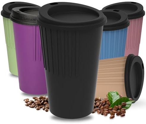 Kaffeebecher to go 300 ml - Becher mit Deckel & Riffel-Optik als Hitzeschutz - Trinkbecher BPA-frei - Made in Germany Travel Mug perfekt fürs Büro, Auto & Uni, Farbe:schwarz