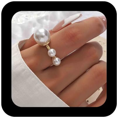Enautoabs Vintage Gold Perle Offener Ring Verstellbarer Perlenring Weiße Perle Aussage Fingerring Stapeln Perle Wrap Ringe Perle Hochzeit Prom Party Ring Schmuck Für Frauen