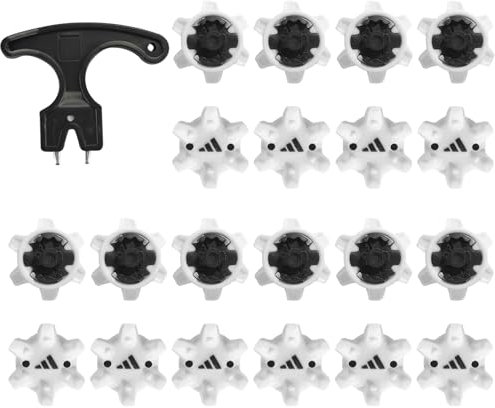 Wjelet 20 Pcs Golf Shoe Spikes, Replacement Spikes with 1 Pcs Cleats Wrench, White and Black, TPU Material, Anti-Slip Design, Easy Installation