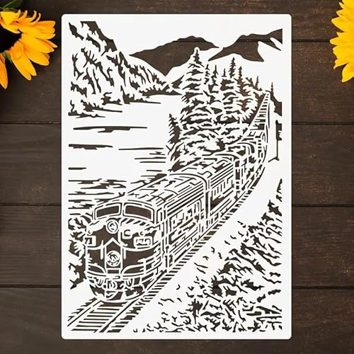 Travel Scenery Train Wall Stencils Template Reusable Spray PaintStencils for Craft Painting On Wood Craft Canvas Walls Wood Furniture Decorations DIY Scrapbooking