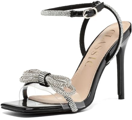 Damen Sandaletten mit Absatz Elegant und Bequem Glitzer High Heels, Verstellbarer Knöchelriemen Riemchensandalen Sommer Schuhe Klassische Blockabsatz Diamantsandalen