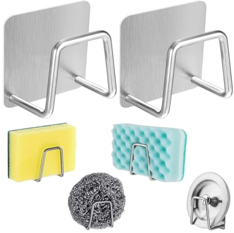 2 stycken super självhäftande svamphållare kök | 5 x 5 x 3 cm Svamphållare Kitchen Diskbänk, disksvamphållare utan borrning, 304 rostfritt stål svamphållare för svamp, trasa