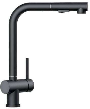 FORIOUS Grifo Cocina, Grifos Cocina Extraible con Giro 360°, Torneira Cozinha Monomand Giratorios de 360° y Rociador de Doble Función, Negro Mate