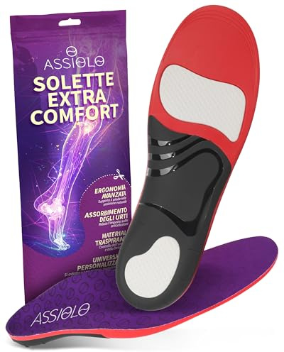 ASSIOLO Solette Scarpe Extra Comfort Multiuso con Supporto Arco Plantare - Solette Ortopediche in Gel Ammortizzante per gli Urti - Soletta Scarpe Uomo e Donna Ritagliabili Taglia 42-44