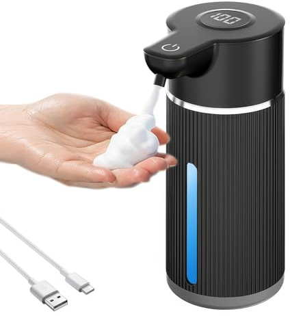 Dispensador de jabón automático de espuma, dispensador de jabón, fijación a la pared con sensor infrarrojo, dispensador de jabón no táctil, recargable por USB, IPX6, resistente al agua para baño, aseo