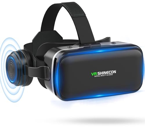 XWP VR Brille mit Kopfhörern, 3D Virtual Reality Headset mit HD Anti-Blaulicht-Linsen, Kompatibel mit iPhone/Android Smartphones 4,7–6,8 Zoll, Für Spiele/Filme, Kinder&Familie