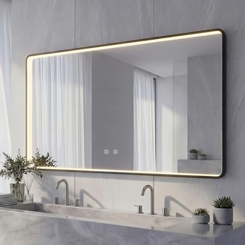 NeoArt Specchio Bagno LED con Cornice in Alluminio, Specchio Argento HD da 5mm senza Rame, 3 Colori di Luce Dimmerabile, Specchio da Parete con Interruttore Touch & Anti-Appannamento, Funzione Memoria