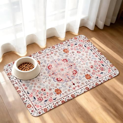 YOSEPATI Hund kattmatta Superabsorberande för Mat- och Vattenskål 30x50cm | Halkfri bordsunderlägg för husdjur för golv, fläckfria snabbtorkande dispensermatta för hund och katt, vattenskålsmatta
