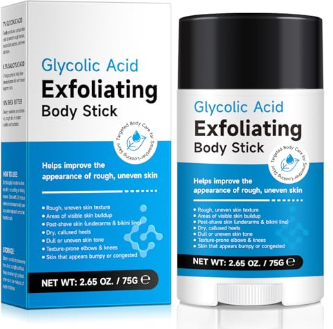 Glycolic Acid Exfoliating Body Stick & Cream, Gentle Exfoliating Body Scrub Stick, Smooths Rough Skin,Reduces the Appearance of Cellulite— For Arms, Legs, Inner Thighs, Underarms & Rough Areas, 2.65 O