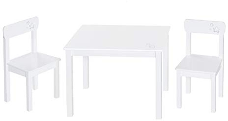 roba Set Tavolo + 2 Sedie per Bambini Little Stars - Stile Country - dai 18 Mesi ai 10 Anni - Panca a 3 Altezze - Convertibile - Leggero e Robusto - Legno Bianco