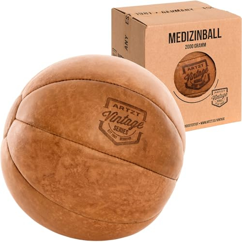 ARTZT Vintage Series Medizinball | Handveredeltes Rindsleder | Einzigartiges Design | Made in Germany | Robust & Langlebig | Ideal für Wohnzimmer & Trainingsraum (4 KG)