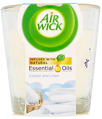 Air Wick Essential Oils Candle Cotton And Linen 105g, Cream