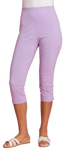 Roman Cropped Trousers for Women UK Ladies Capri Leggings Summer Pants Short Crop Stretch 3/4 Length Three Quarter Pedal Pusher Clothes Elasticated Bengaline Cut Off - Lilac - Size 20