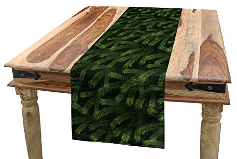 ABAKUHAUS Winter Tischläufer, Kiefern-Tannen-Nadelbaum, Esszimmer Küche Rechteckiger Dekorativer Tischläufer, 40 x 225 cm, Dunkelgrün Karamell Grün