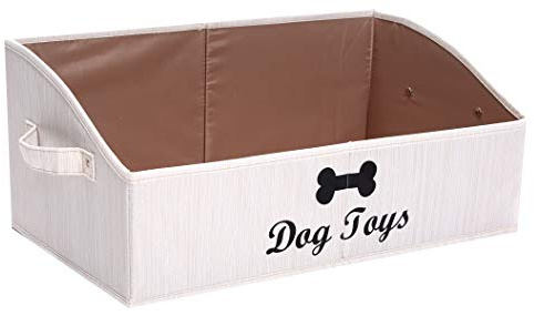 Brabtod Linen-Cotton Blend Dog Toy Basket,Collapsible Dog Toy Box,Dog Toy Bin Storage-Perfect for Organizing Pet Toys,Blankets,Leashes,Rope Toys,Clothing - Beige