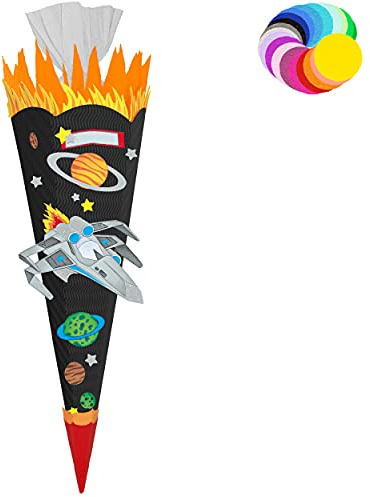 alles-meine.de GmbH Bastelset - Schultüte Farbe & Größe wählbar 70/85 / 100 cm - Weltraum & Raumschiff - Farbe frei wählbar - Bastelschultüte - Zuckertüte zum selber Bastel..