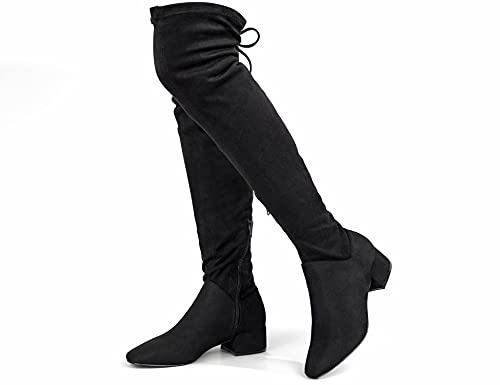 Greatonu Bottes hautes pour femmes, bottes longues d'hiver chaudes Noir 1.77 inchs EU 40