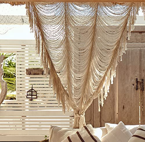 Macrame Curtain Boho Curtain Doorway Window Wall Decor Fiber Yarn Art Craftsmanship Bedroom Headboard Décor,59 W x 75 H(1 Panel)