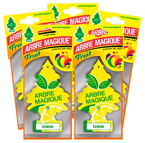 Arbre Magique Mono, désodorisant pour voiture, parfum citron, parfum frais et fruité, durée jusqu'à 7 semaines, fabriqué en Italie, pack de 5 unités
