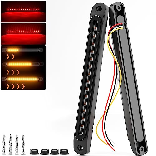 PSEQT 10 LED Trailer Tail Light Bar Brake Stop Turn Signal Lights Assembly Identification Red & Amber Sequential Strobe Strip Lamp w/Smoked Lens Waterproof for Pickup Golf Cart Offroad Truck RV UTV