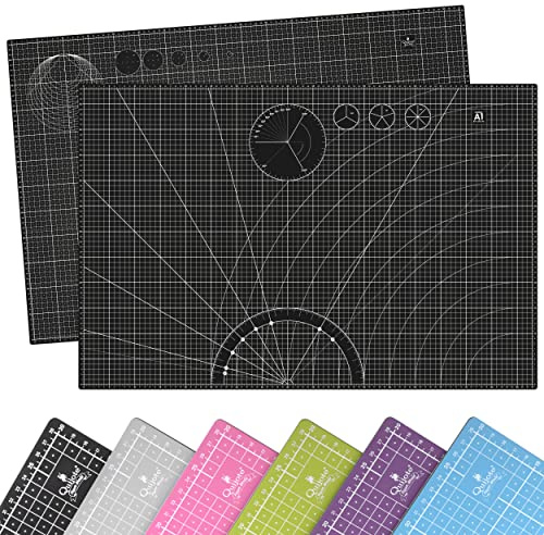 Quijote Paper World Base de Corte Tamaño A1 90x60cm, Negro, 3mm Espesor, 3 Capas, Autocicatrización Rápida, con Guías de Corte para Patchwork, 1 Unidad