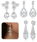 CASSIECA 4 Paires Clip Boucles d'Oreilles Femme Élégant Boucle d'Oreille Goutte Boucles d'Oreilles Pendante Boucles d'Oreille Mariage