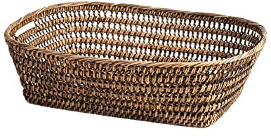 H&H Cesto in Rattan Rettangolare 42x34x12h cm – Realizzato a Mano, con Manici Integrati – Cestino Multiuso in Stile Naturale per Casa, Bagno, Armadio