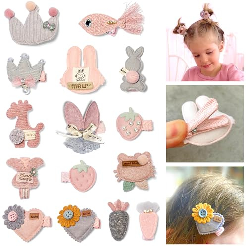 Hair Clips for Girls Accessories - 15 Pcs Fabric Covered Non-Slip Alligator Clip, Hair Barrettes for Women, Gray & Pink Hair Accessories for Girls Toddler Kids & Teens