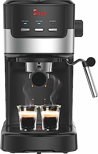 Sirge CREMAEXPRESSO+ Espresso- und Cappuccino-Kaffeemaschine mit 2 Filtern, 1100 W, 15 bar [Pumpe Made in Italy], Wassertank 1,25 l abnehmbar • Cappuccino Dampfdüse schwarz